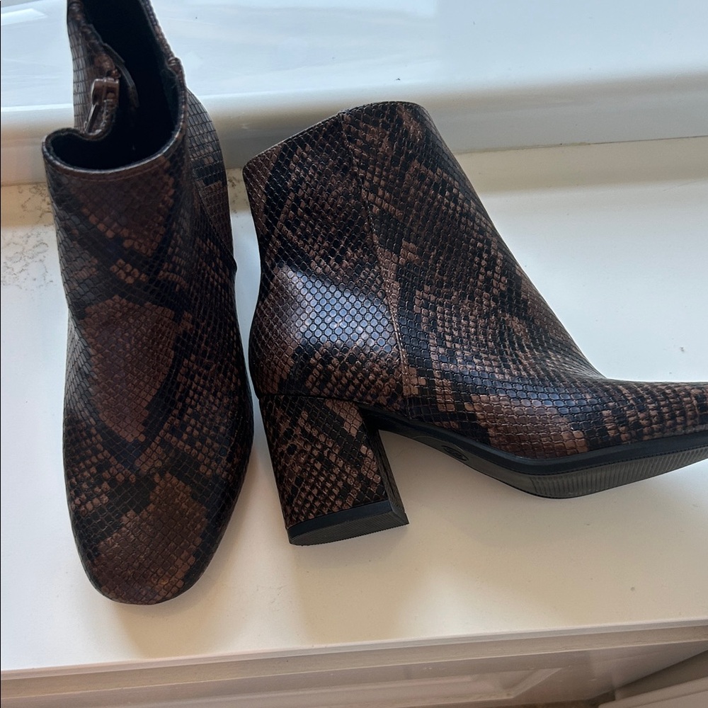 a new day Brown Snake-Print Block Heel Ankle Boots